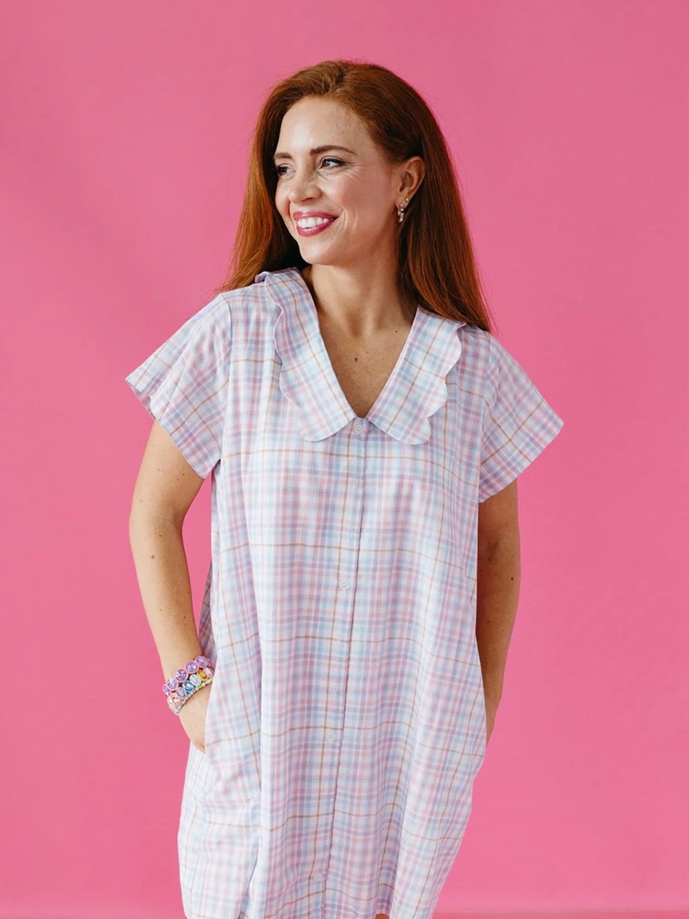 LIORA PLAID COLLARED MINI DRESS